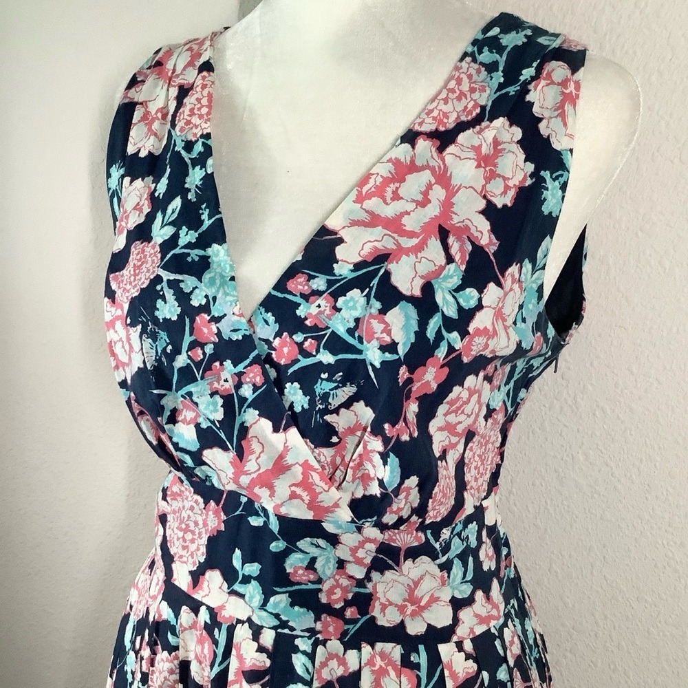 DIVA DOLLZ Fit & Flare Floral Cotton Dress M Retro Pinup Cottagecore Boho Navy - Picture 2 of 14